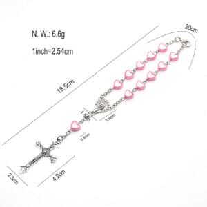 Pink Heart Cross Rosary Bracelet, RB-071, Baptism Gifts product image 2