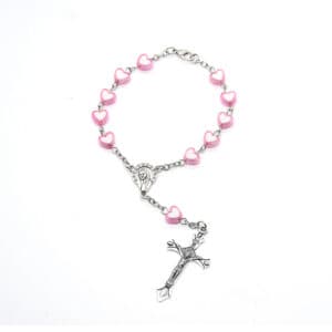 Pink Heart Cross Rosary Bracelet, RB-071, Baptism Gifts product image 3
