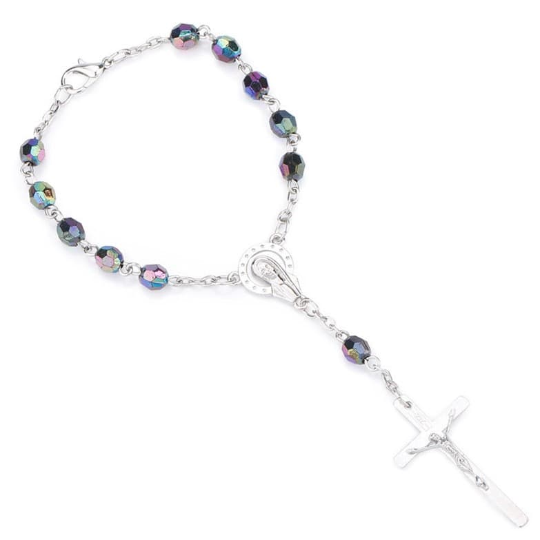 Children's Cross Rosary Bracelet with angular beads and cross detail