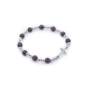 Rosary Cross Bracelet with purple beads and cross motif