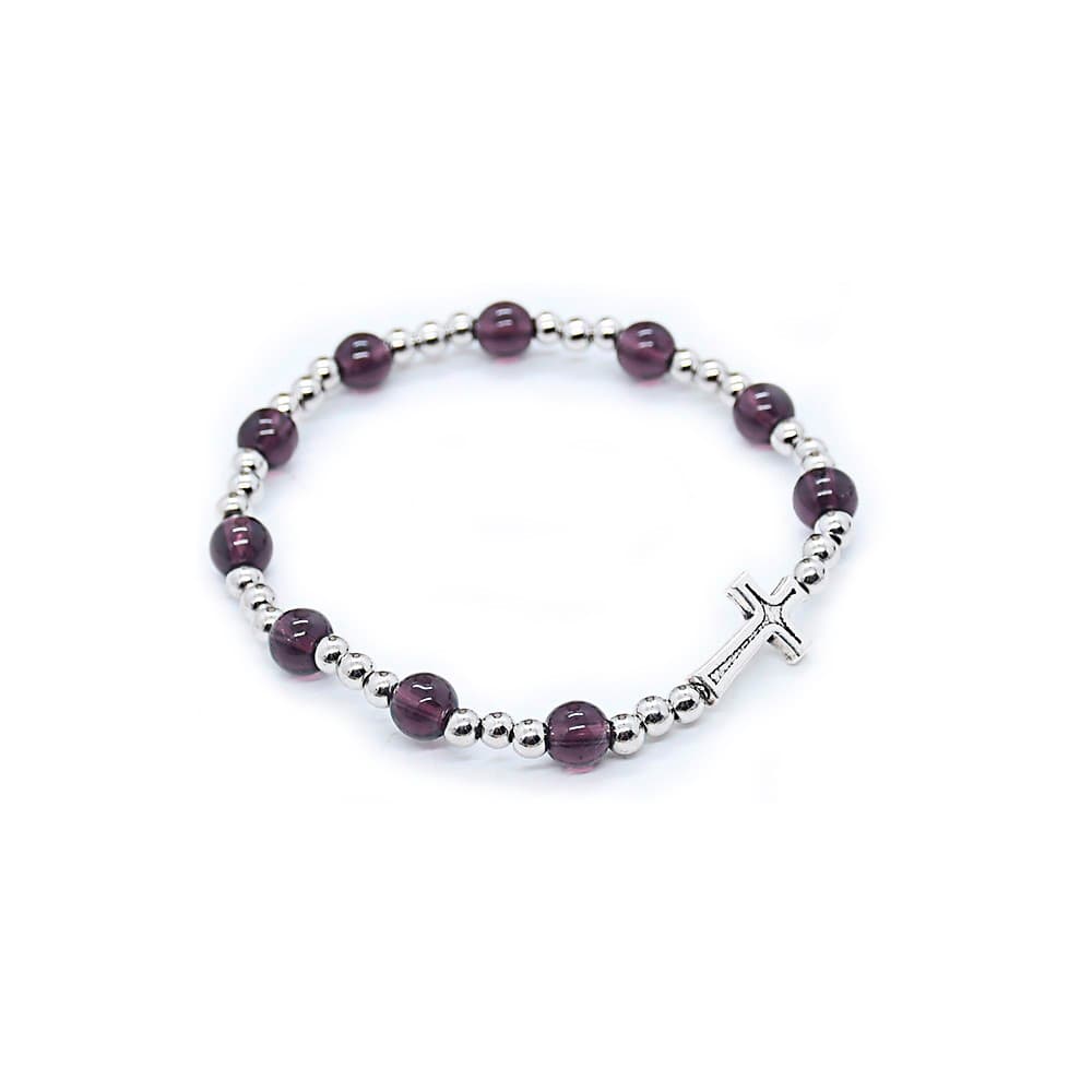 Rosary Cross Bracelet with purple beads and cross motif
