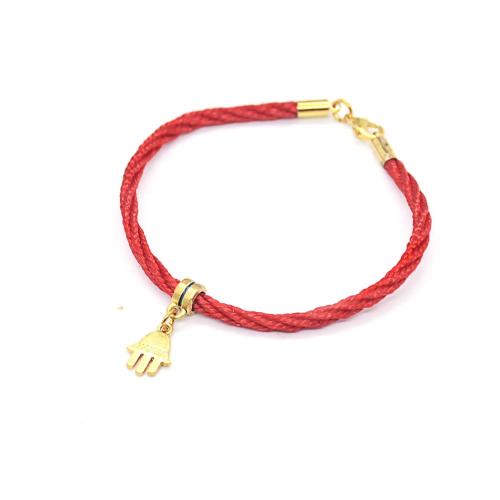 Jerusalem Cross Red Bracelet with five-star palm accent and braided red design