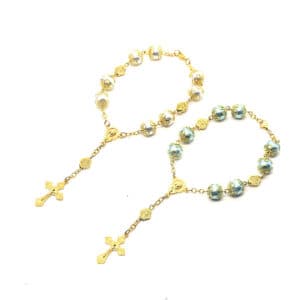 Gold-Tone Cross Rosary Bracelet with Pearl-Look Beads, Bracelets商品图片 3