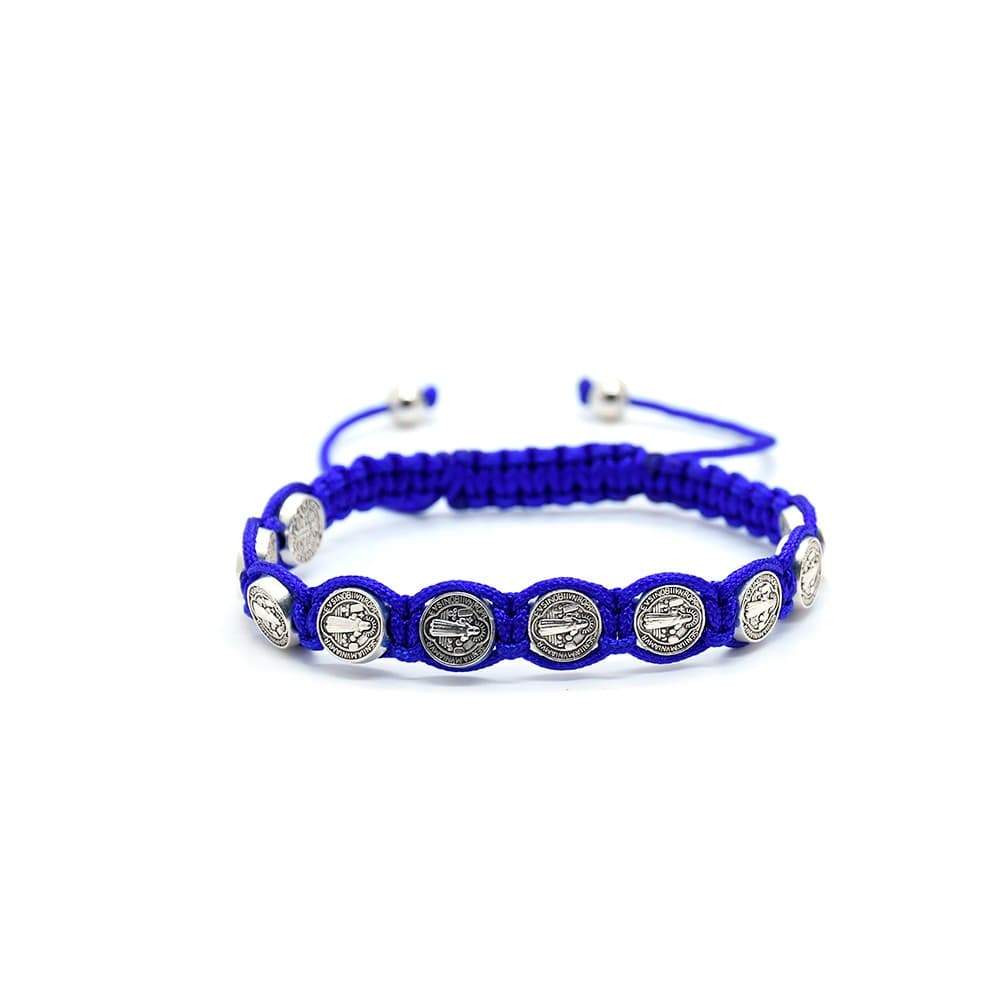 Saint Benedict Multicolor Braided Rosary Bracelet with colorful adjustable braided knots