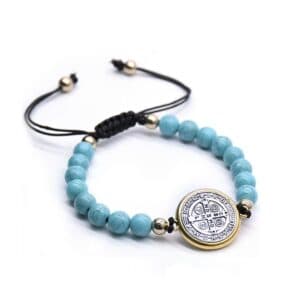 Saint Benedict Turquoise Bead Rosary Bracelet, Bracelets商品图片 3