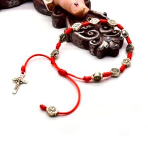Virgin Mary Cross Red Cord Bracelet with handmade braided red cord