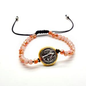 Champagne Gold Saint Benedict Drawstring Bracelet with adjustable cord design