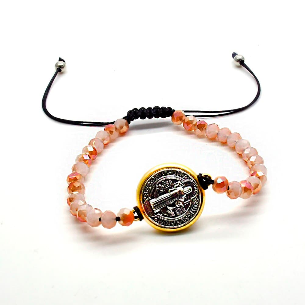 Champagne Gold Saint Benedict Drawstring Bracelet with adjustable cord design