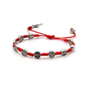 Miraculous Virgin Mary Red Cord Bracelet with handwoven cord and cross detail