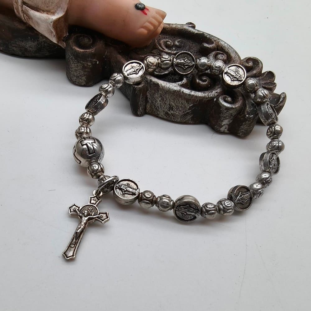 Men's Vintage Cross Bead Bracelet with cross beads and cross detail