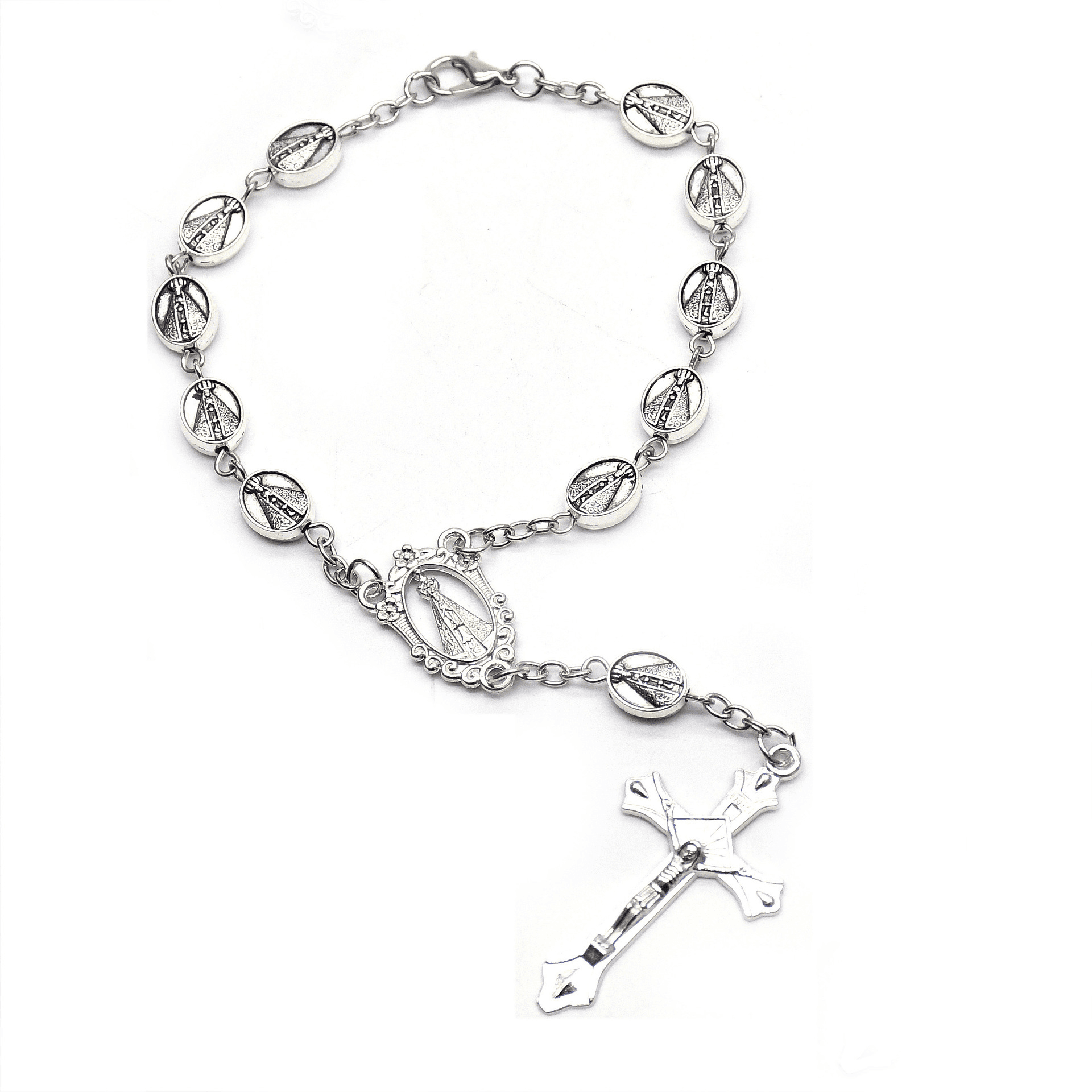 Fatima Rosary Cross Bracelet with vintage-style beads and cross accent