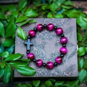 Rose Red Cross Bead Bracelet with Faith Detail, Bracelets商品图片 2