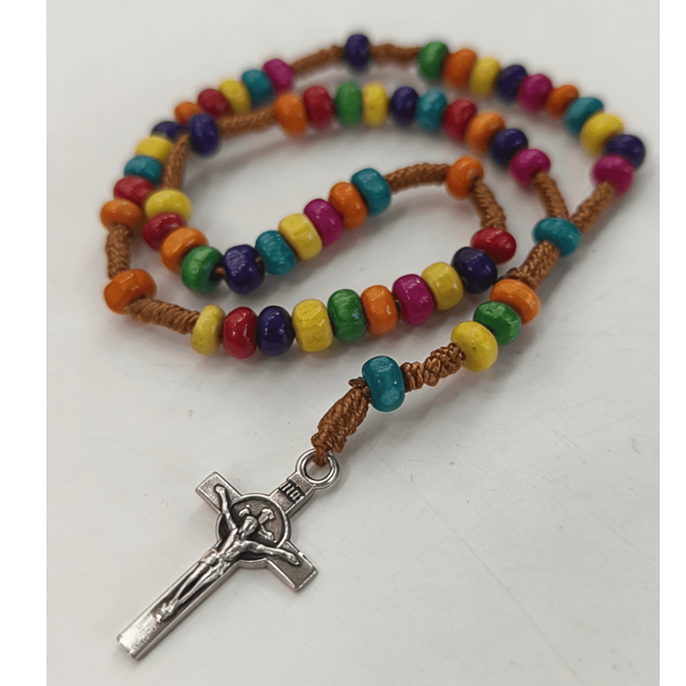 Colorful Mini Rosary Bracelet with bright beads and handwoven cord detail