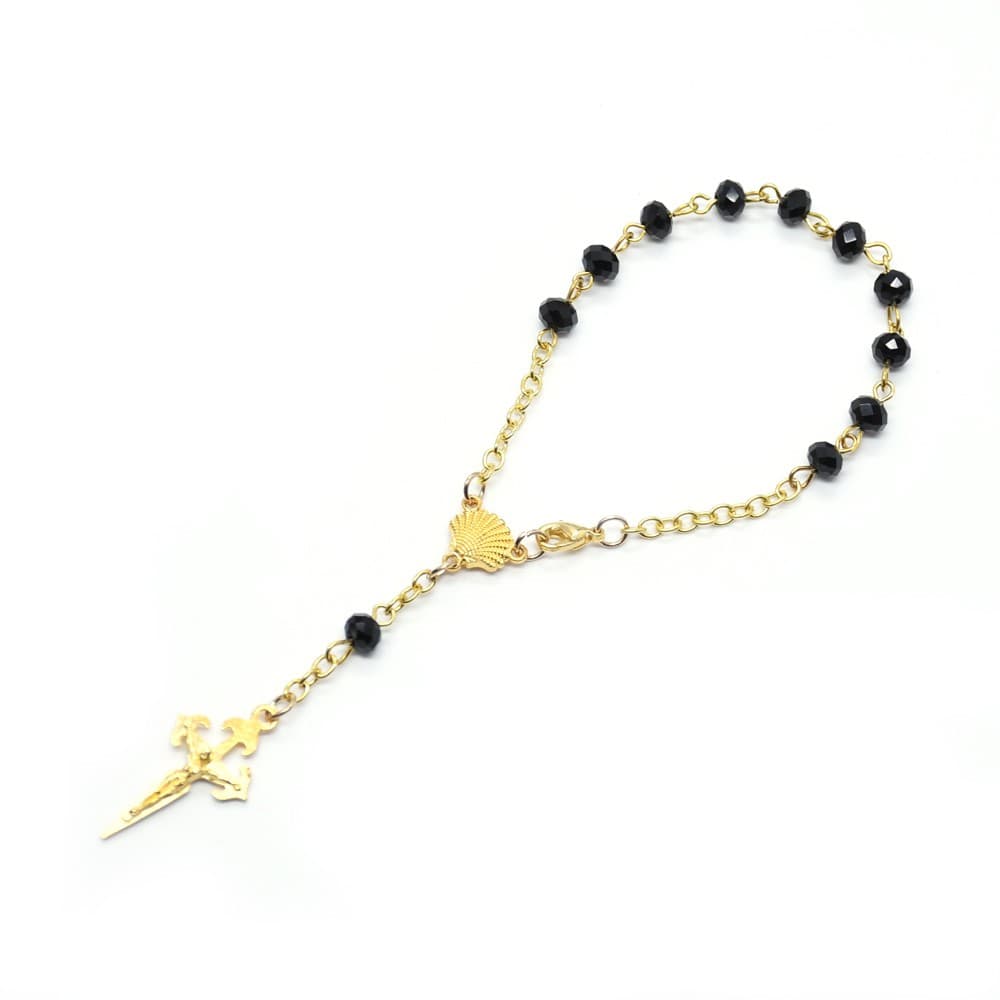 Golden Cross Santiago Shell Beaded Bracelet with cross and shell-inspired motif