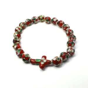 Handmade Cloisonné Cross Bracelet with decorative beads and elastic cord