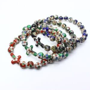 Handmade Cloisonné Cross Bracelet with Elastic Cord, Bracelets商品图片 3