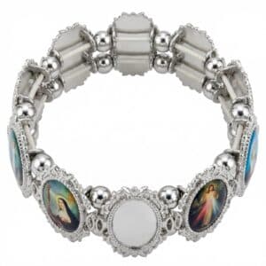Silver Tone Portrait Bead Bracelet with portrait-image bead detail