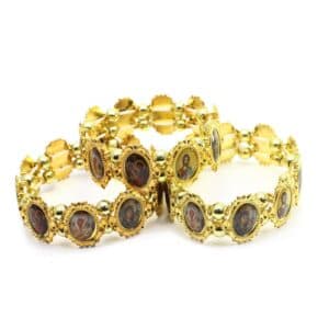 Gold Tone Portrait Bead Bracelet with a portrait-image bead centerpiece