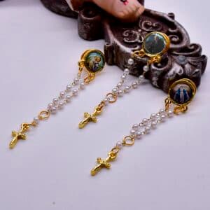 Pearl Rosary Brooch Set with three faith-inspired decorative pins