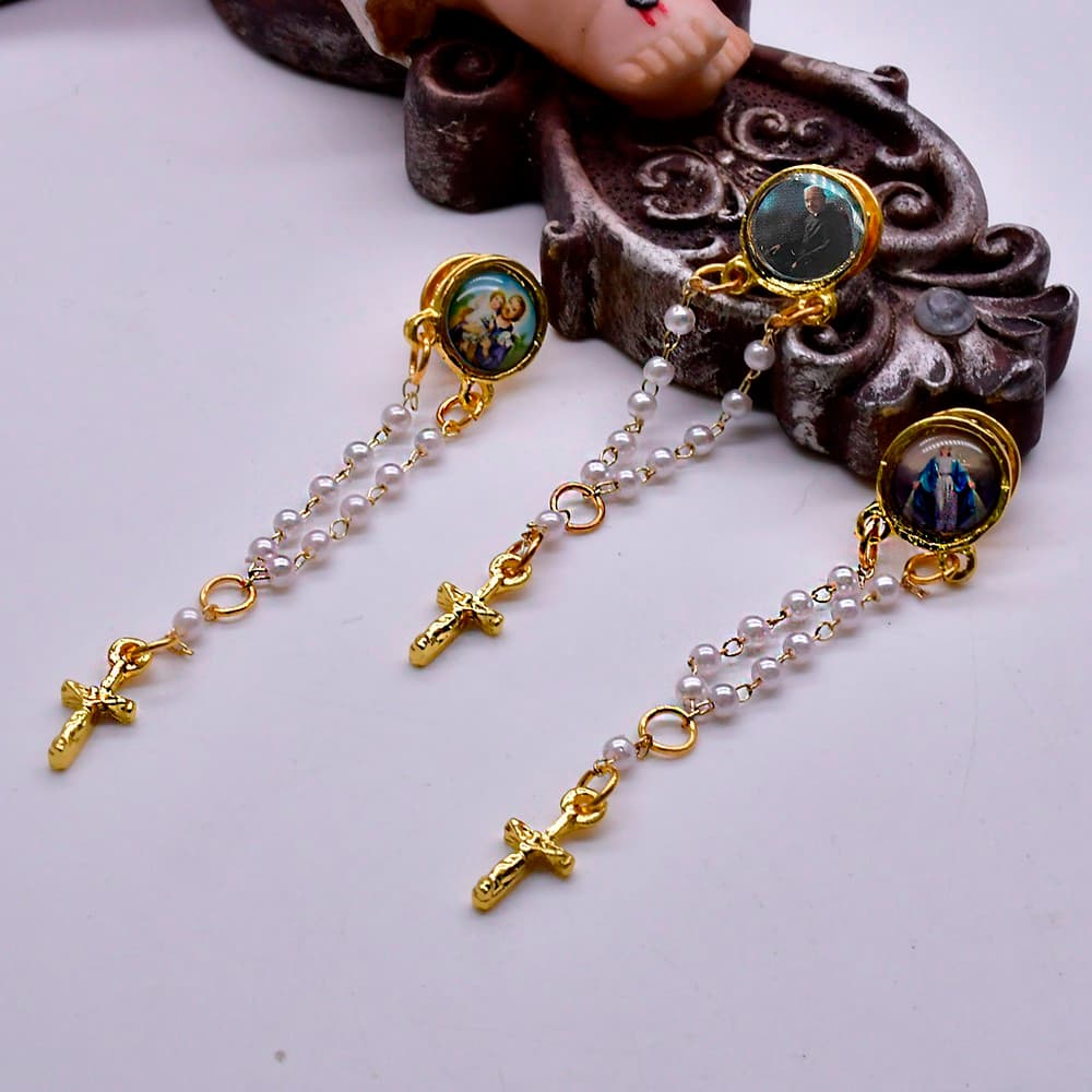 Pearl Rosary Brooch Set with three faith-inspired decorative pins