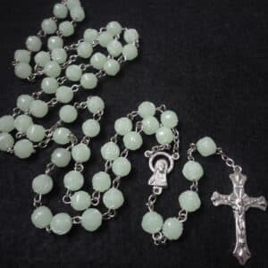 Glow Cross Rose Bead Necklace with a luminous cross and fluorescent rose-style beads
