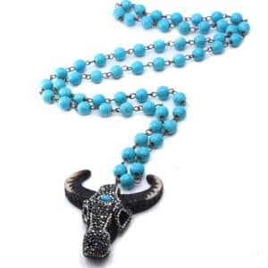 Statement Bull Head Pendant Necklace with Bead Accents, Necklaces & Pendants商品图片 2