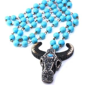 Statement Bull Head Pendant Necklace with Bead Accents, Necklaces & Pendants商品图片 3