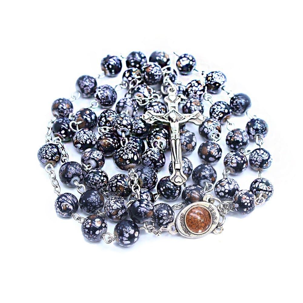 Brown Beaded Cross Rosary Necklace with warm brown beads and cross pendant