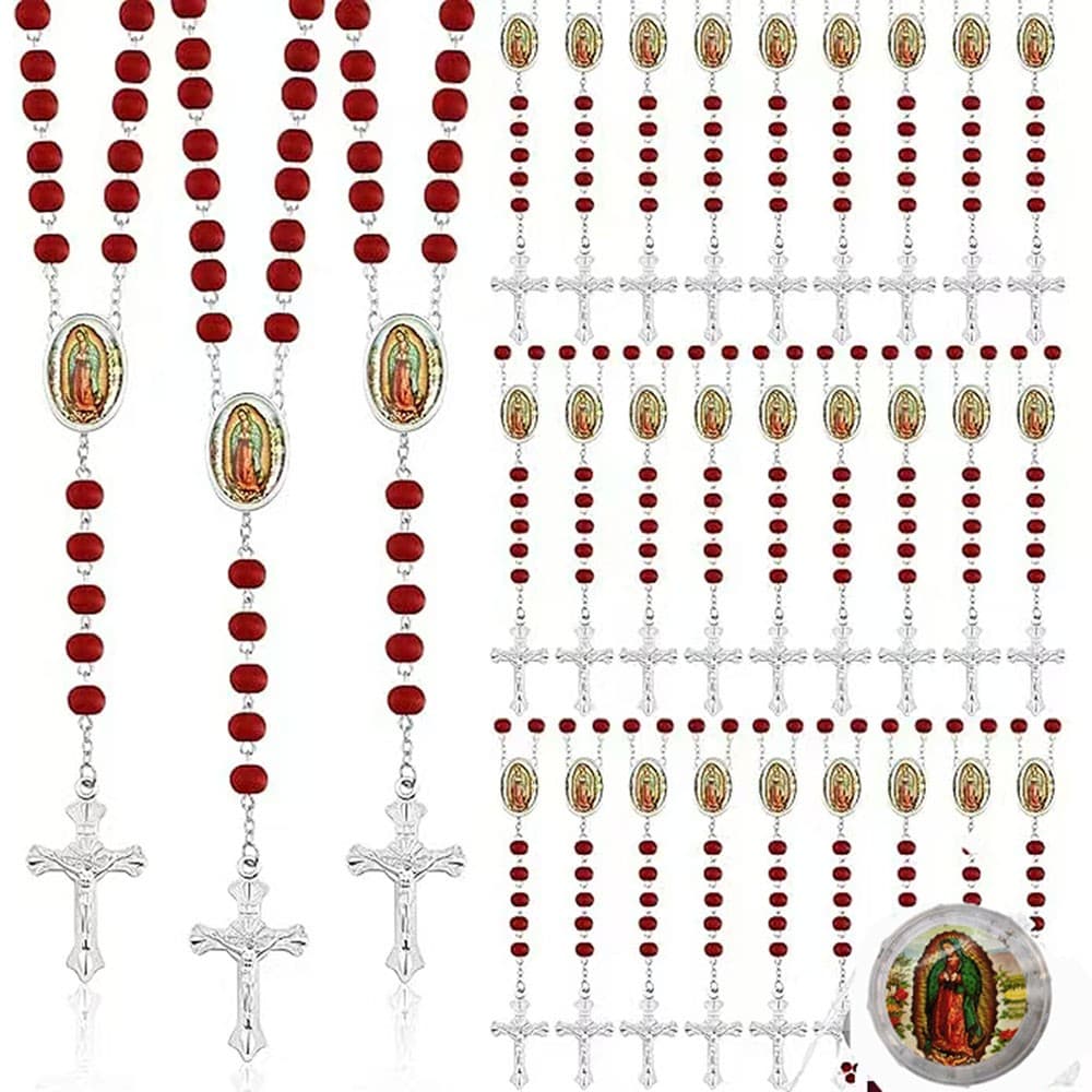 Rose Scented Guadalupe Rosary Necklace with colorful beads and crucifix