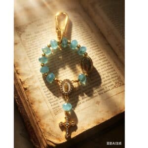 Blue Faceted Our Lady of Guadalupe Rosary Keychain, Rosaries商品图片 5