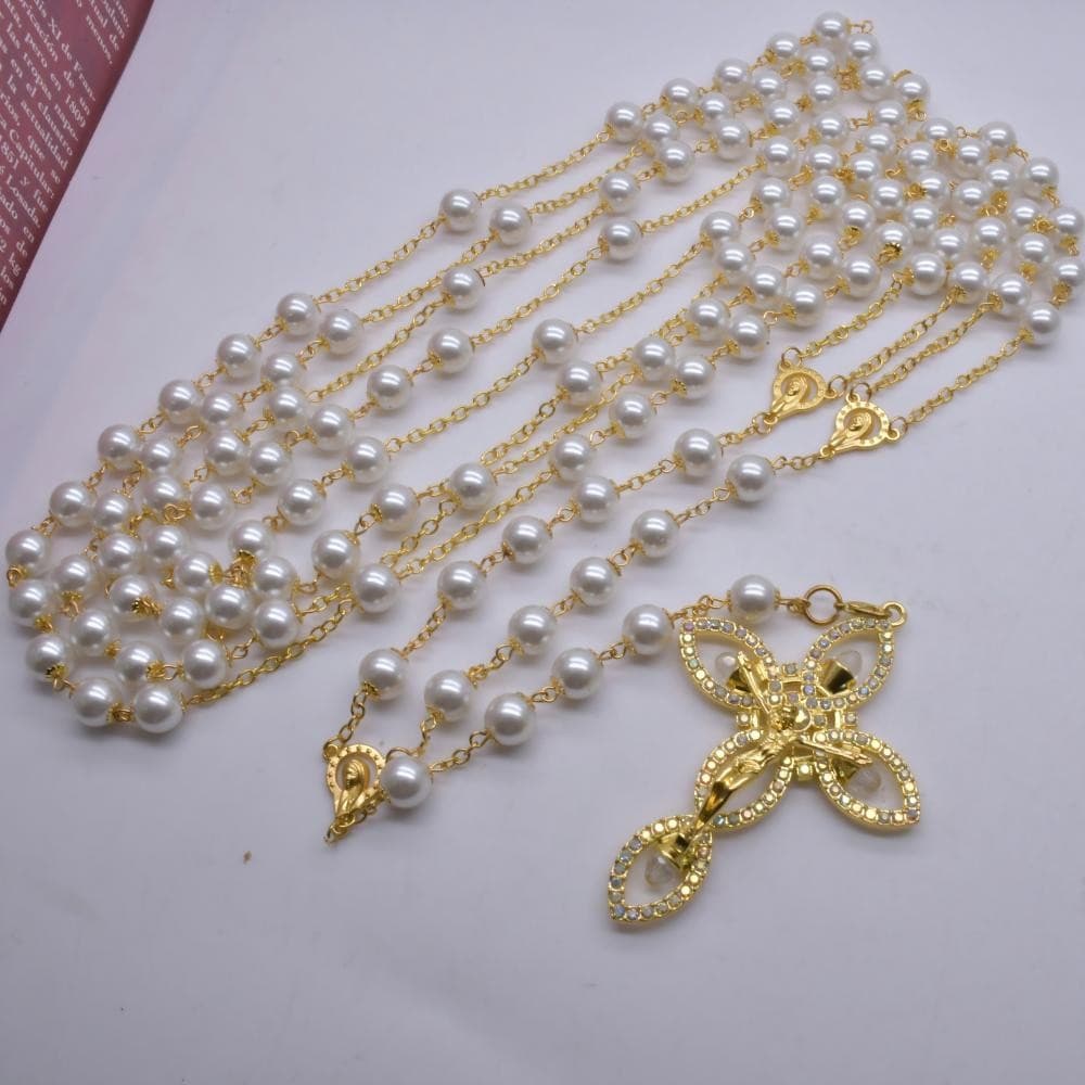 Double Flower Wedding Rosary Necklace for bride and groom keepsakes