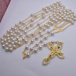 Double Flower Wedding Rosary Necklace, Rosaries商品图片 5