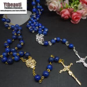 Golden Blue Cross Rosary Necklace with Pendant Detail, Rosaries商品图片 3