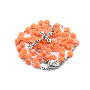 Orange Rose Rosary Necklace with Marian Cross, Rosaries product image 3