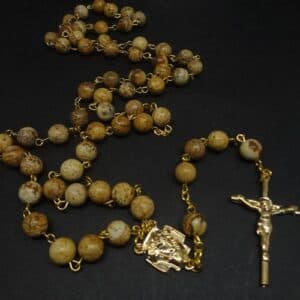 Illustrated Cross Rosary Necklace with pictorial cross accent