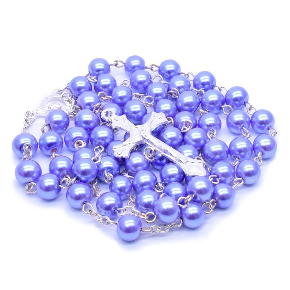 Purple Cross Rosary Necklace with purple beads and cross detail