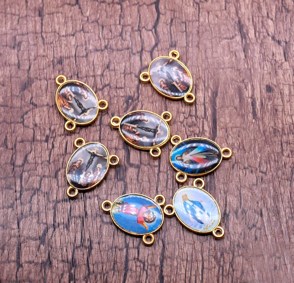 Gold Saint Image Three-Hole Rosary Connector with random designs