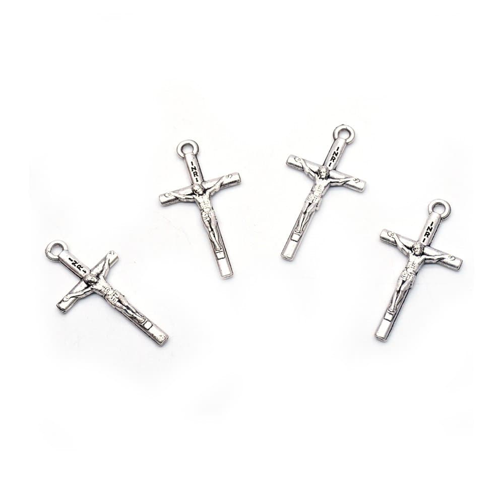 Vintage Silver Cross Prayer Necklace Pendant for rosary and DIY jewelry designs