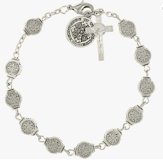 Vintage Saint Benedict Rosary Bracelet with beads and cross detail