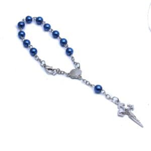 Single-Decade Rosary Bracelet with cross and curved pin detail