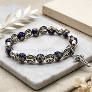 Saint Benedict Blue Cord Bracelet with Cross Accent, Bracelets商品图片