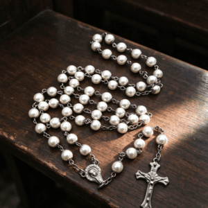Hot Sale 8mm Gold Pearl Rosary Necklace Virgin Mary Rosary Bead Cross Necklace for Men And Women, Rosaries product image 6