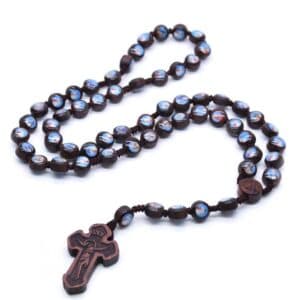 Custom Name Necklace Religious Catholic Christ Rosary Wood Beads Cross Pendant Necklace, Rosaries product image 3