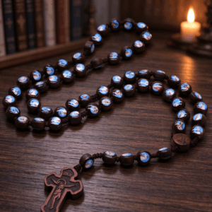 Custom Name Necklace Religious Catholic Christ Rosary Wood Beads Cross Pendant Necklace, Rosaries product image 4