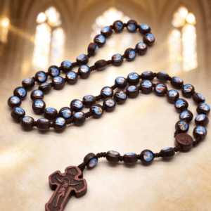 Custom Name Necklace Religious Catholic Christ Rosary Wood Beads Cross Pendant Necklace, Rosaries product image 5