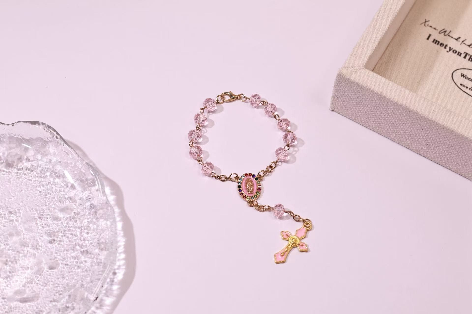 Vintage Alloy Beaded Cross Rosary Bracelet, Bracelets product image