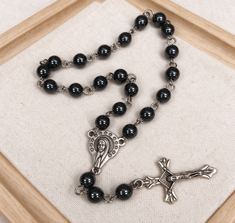 Black Beaded Car Rosary Hanger – Cross-Inspired Hanging Decor, Car Rosary Hangers商品图片