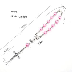 Pink Cross Rosary Baptism Bracelet Keepsake, Baptism Gifts product image 2