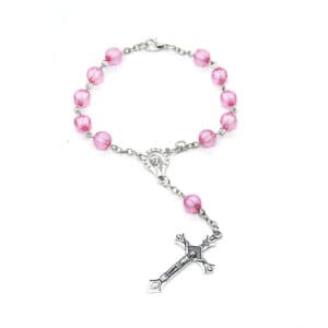 Pink Cross Rosary Baptism Bracelet Keepsake, Baptism Gifts product image 3
