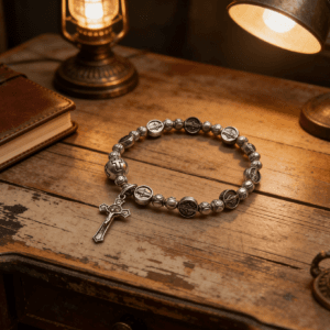 Men’s Vintage Cross Bead Bracelet with Cross Detail, Bracelets商品图片 3
